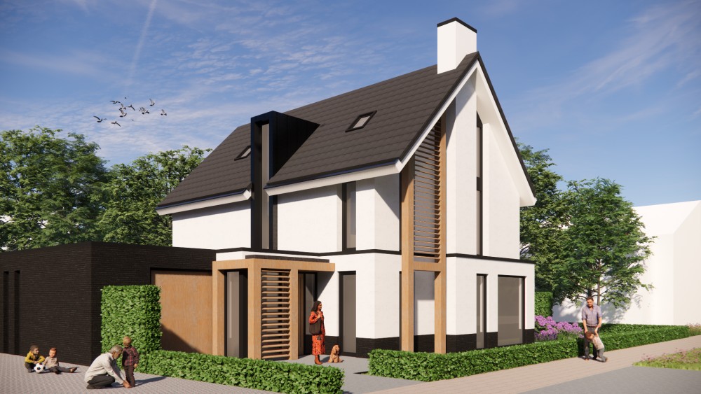 Afbeelding van Moderne woning met strak pleisterwerk, houten accenten en royale overstekken - 45e8d890-0267-433f-9103-3af32fb8a6d1