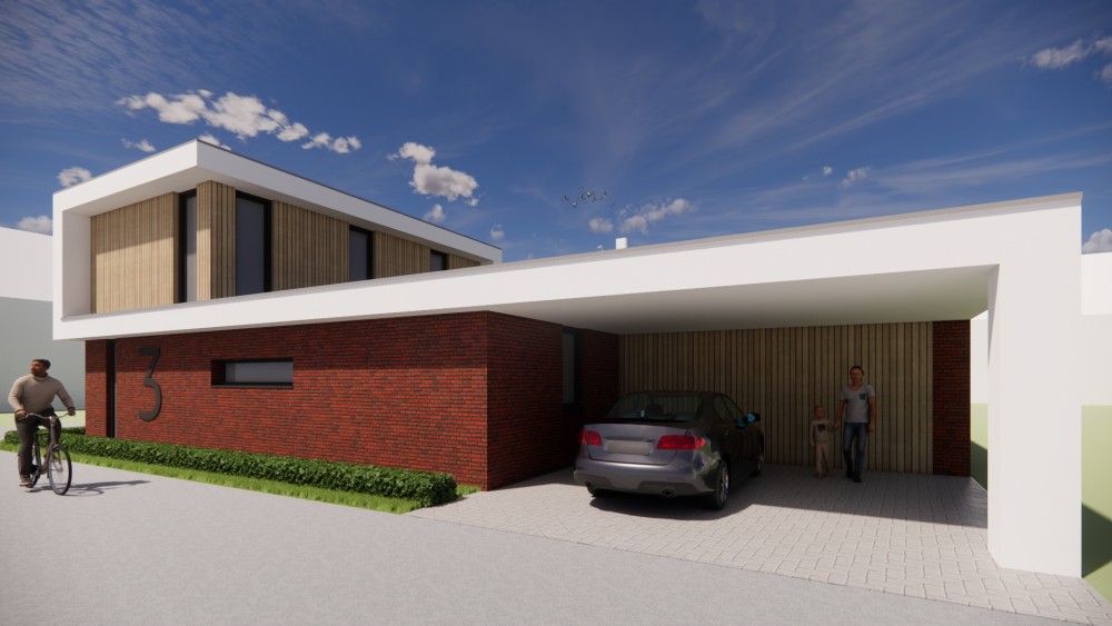 Afbeelding van Kubistische woning met wit pleisterwerk, houtaccenten en strak vormgegeven buitenruimte - 79a2baf9-4826-4fd7-a007-6247e070dc71