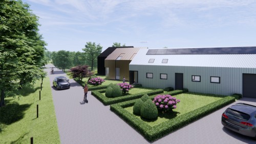 Project image Landelijke schuurwoning bestaande uit 3 delen met een gevel van metaal, hout en golfplaat - 3760d3e4-5e4d-402c-bb06-7c1b584e78b9