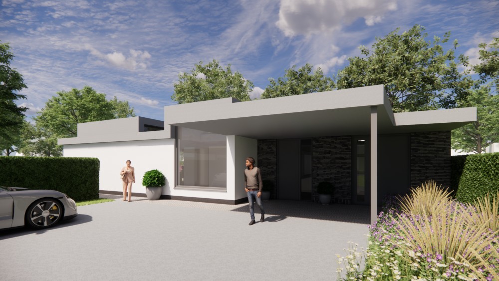 Afbeelding van Vrijstaande kubistische woning met pleisterwerk en plat dak - 211ac43e-91e6-436f-b9e8-45831208c14d