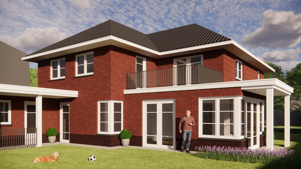 Afbeelding van Vrijstaand jaren 30 huis met metselwerkgevels en schilddak met gegolfde dakpannen - 7dd67145-51f7-41d8-a8cc-1d61e41121e4