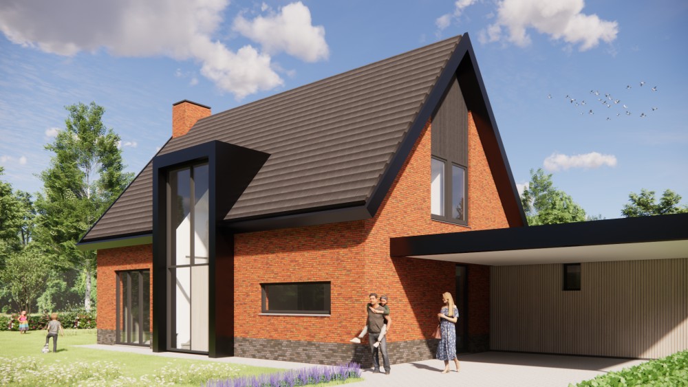 Afbeelding van Landelijke woning met metselwerk gevels, houten accenten en overdekt terras - 4328b9fc-ff48-4589-afee-c156a22cce5a