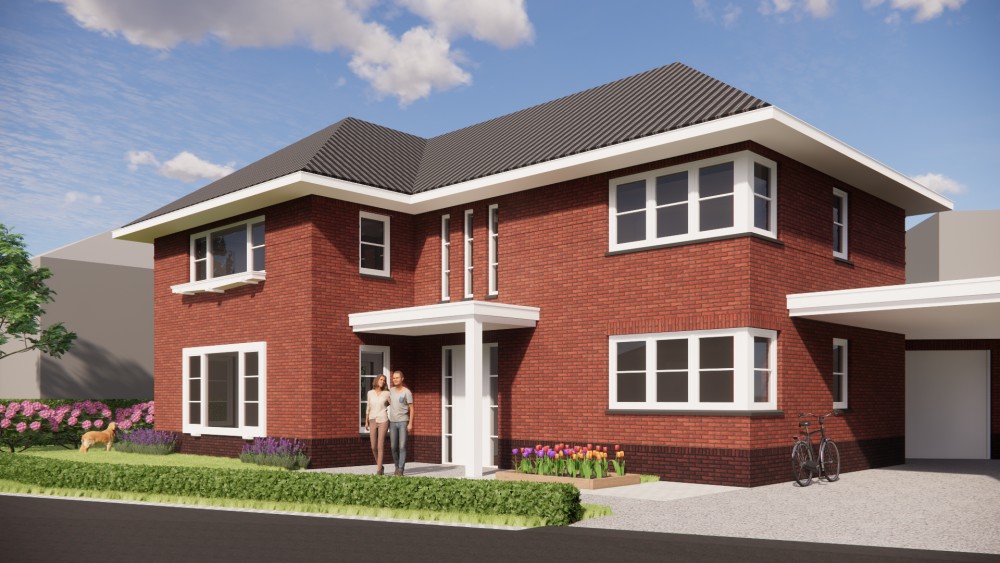 Afbeelding van Vrijstaand jaren 30 huis met metselwerkgevels en schilddak met gegolfde dakpannen - 7dd67145-51f7-41d8-a8cc-1d61e41121e4