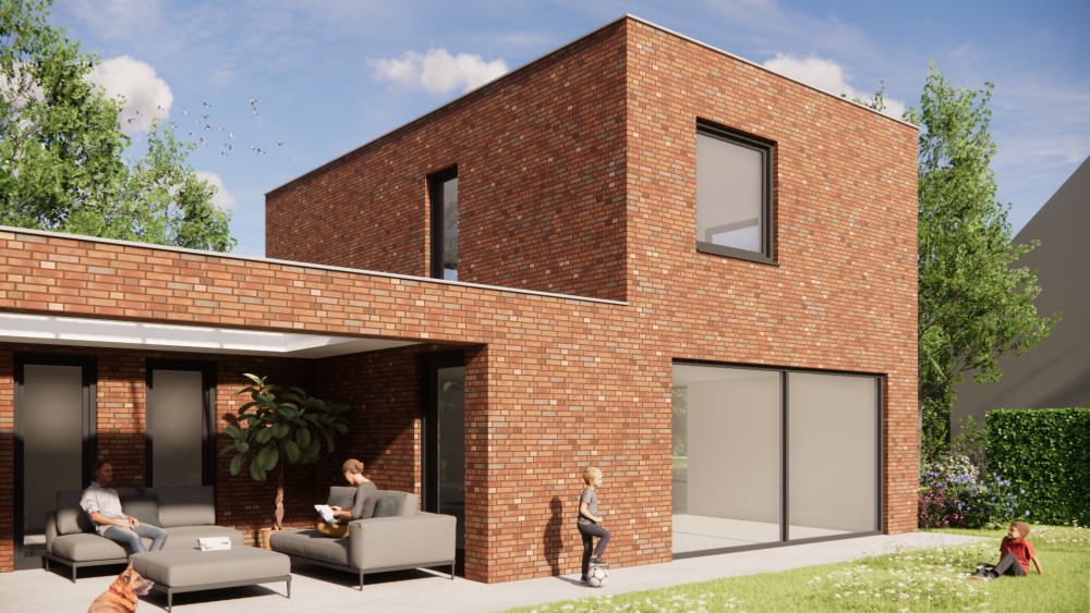 Afbeelding van Kubistische woning in rood metselwerk met witte accenten - ce5acc2d-7baa-475e-9f36-d9b90765dbe0