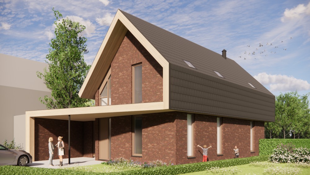 Afbeelding van Moderne woning met houten gevelaccenten, vlakke dakpannen en overdekte entree - 784963db-b7d8-4151-81d0-24323e50d384