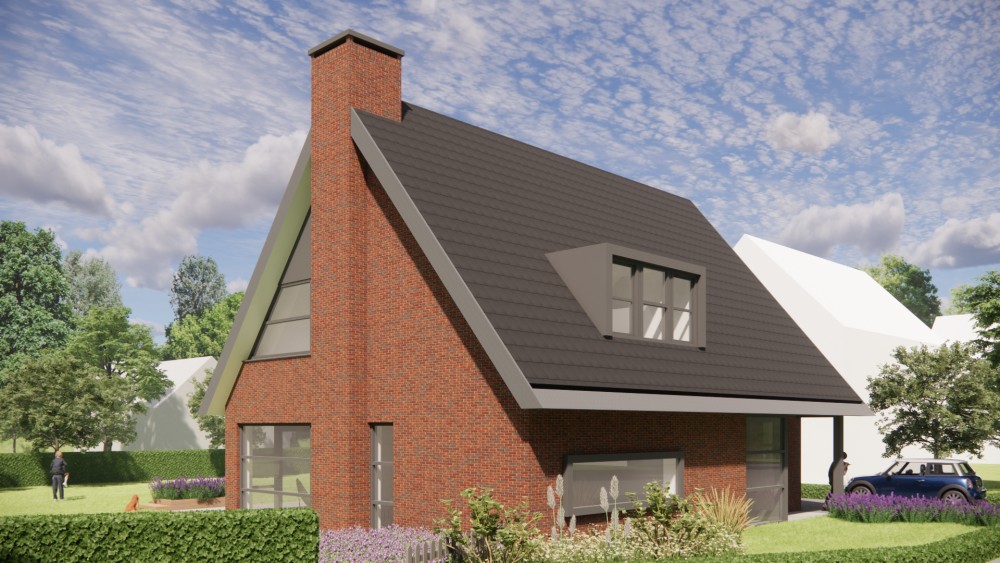 Afbeelding van Moderne vrijstaande woning in metselwerk met zadeldak en vlakke dakpannen - 194daea5-9091-4703-b220-7a63b4bb3681