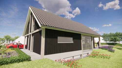 Afbeelding van Vrijstaande schuurwoning met houten gevel, hoekkozijnen en overkapt terras - b40e0447-e57f-4f10-8292-d79c7be398e8