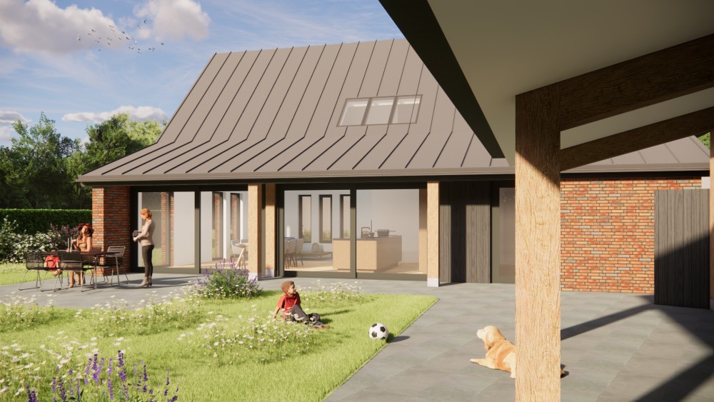 Afbeelding van Moderne schuurwoning met metselwerk, felsplaat en houten accenten - b00a4df3-1ac4-43ba-80f1-7770ea56feb8