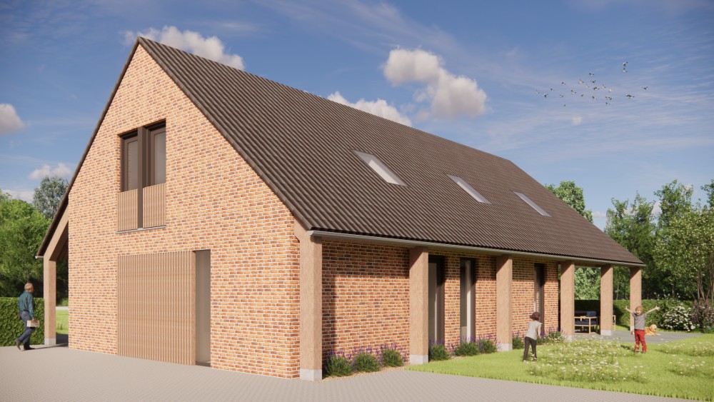 Afbeelding van Moderne schuurwoning met zadeldak, metselwerk en houten balken - b56f71c8-e1ed-4550-947a-916e190ae16f