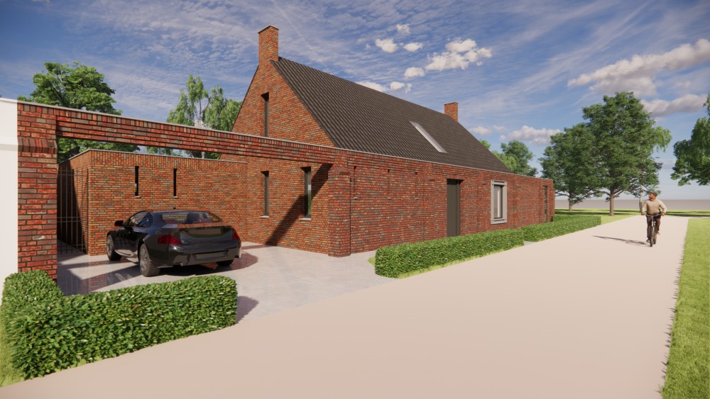 Afbeelding van Moderne woning met donker zadeldak, metselwerk gevel en geïntegreerde schoorsteen - 05e1181b-3991-4873-af3a-9fef48c9c702