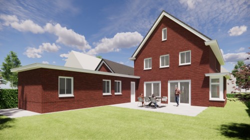 Afbeelding van Jaren 30 woning met erker, betimmerde goot en gegolfde dakpannen - b0ce8002-dab0-4a8a-9d22-ba09633952e0