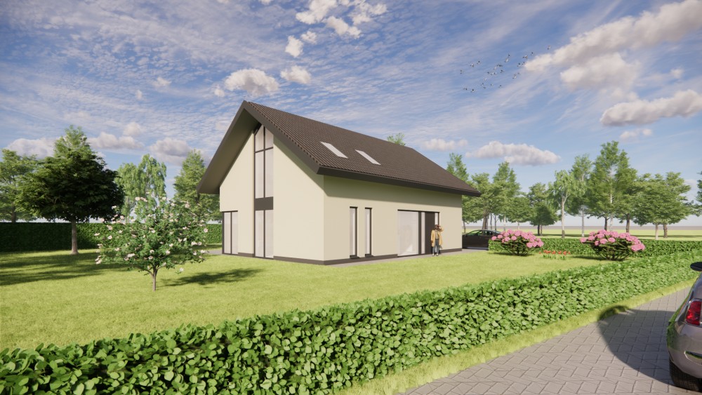 Afbeelding van Strakke moderne woning met pleisterwerk gevels, hoekkozijnen en houten accenten - 4f9c3219-8f41-4291-ae9b-65afd4754b7f