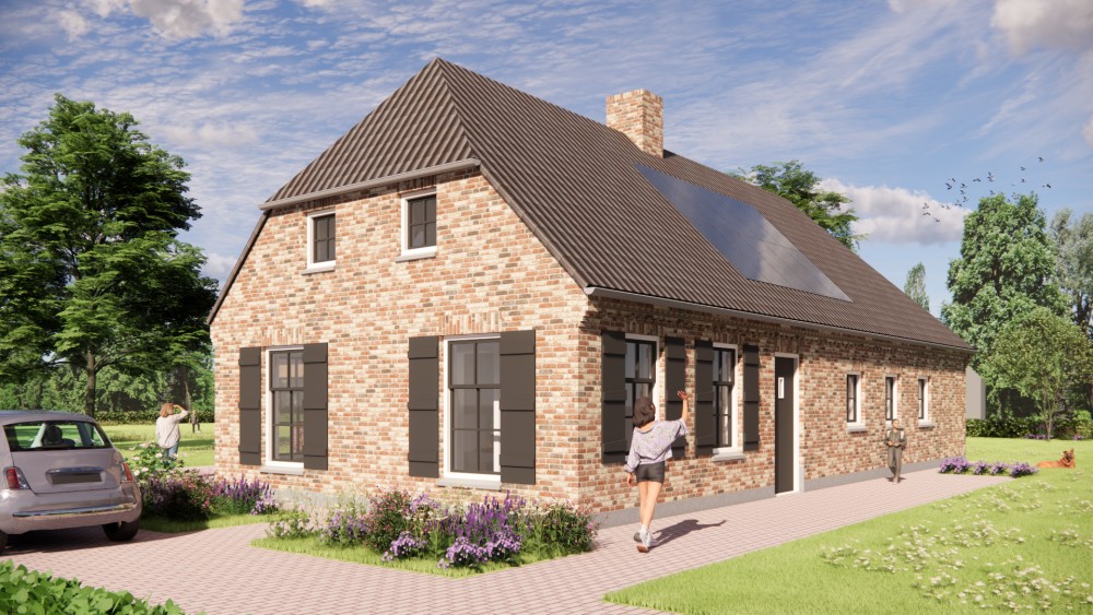 Afbeelding van Boerderijwoning met wolfsdak, gegolfde dakpannen en houten accenten - 4bc53e60-f8b2-4fa3-be1c-bc770d629eeb