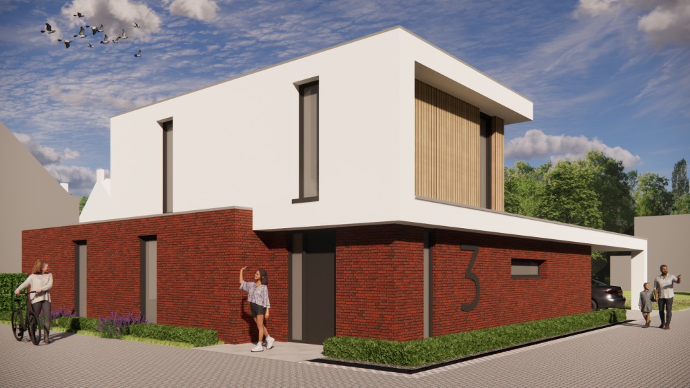 Afbeelding van Kubistische woning met wit pleisterwerk, houtaccenten en strak vormgegeven buitenruimte - 79a2baf9-4826-4fd7-a007-6247e070dc71