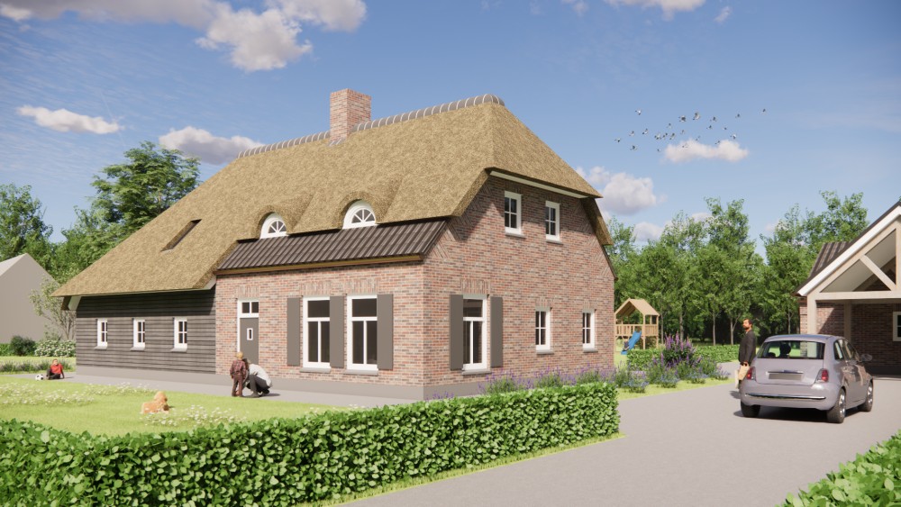 Afbeelding van Rietgedekte boerderijwoning met metselwerk, houten accenten en royale overstekken - 80a57b49-a699-481a-9acf-a2a3f8abeafa