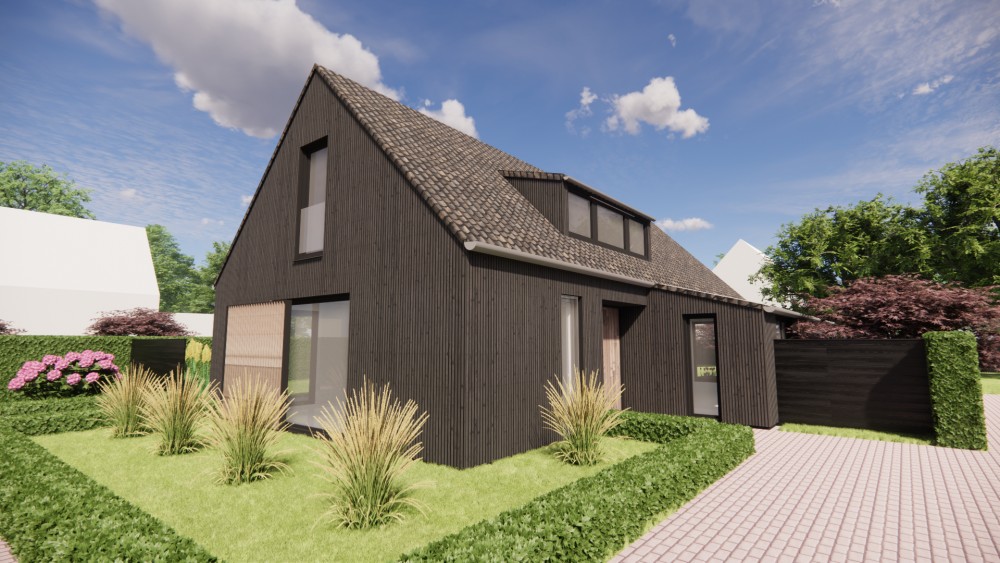 Afbeelding van Schuurwoning met houten gevels en zadeldak met gegolfde dakpannen - 7b5b5255-f1d0-48ac-94a9-f75f1e491f1c