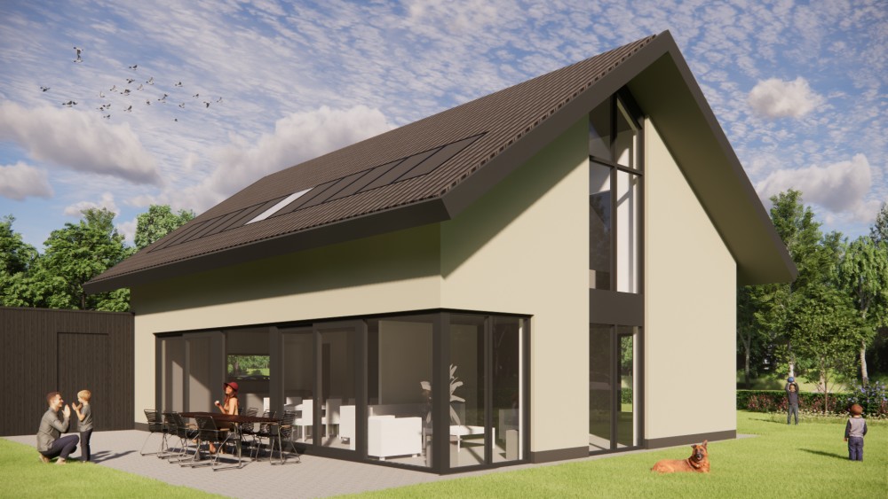 Afbeelding van Strakke moderne woning met pleisterwerk gevels, hoekkozijnen en houten accenten - 4f9c3219-8f41-4291-ae9b-65afd4754b7f