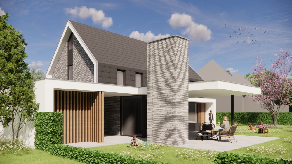 Afbeelding van Moderne woning met houten gevelbekleding en strak zadeldak - 6fbbb64b-7d64-4ea2-87d2-2bc96591a2f4