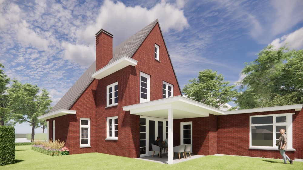 Afbeelding van Vrijstaande woning in jaren 30 stijl met metselwerk gevels en zadeldak met gegolfde dakpannen - 159898f0-407b-45c1-87cf-aea4d3c12a6e