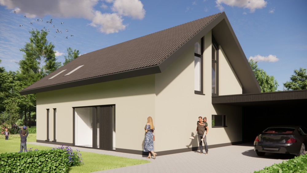 Afbeelding van Strakke moderne woning met pleisterwerk gevels, hoekkozijnen en houten accenten - 4f9c3219-8f41-4291-ae9b-65afd4754b7f