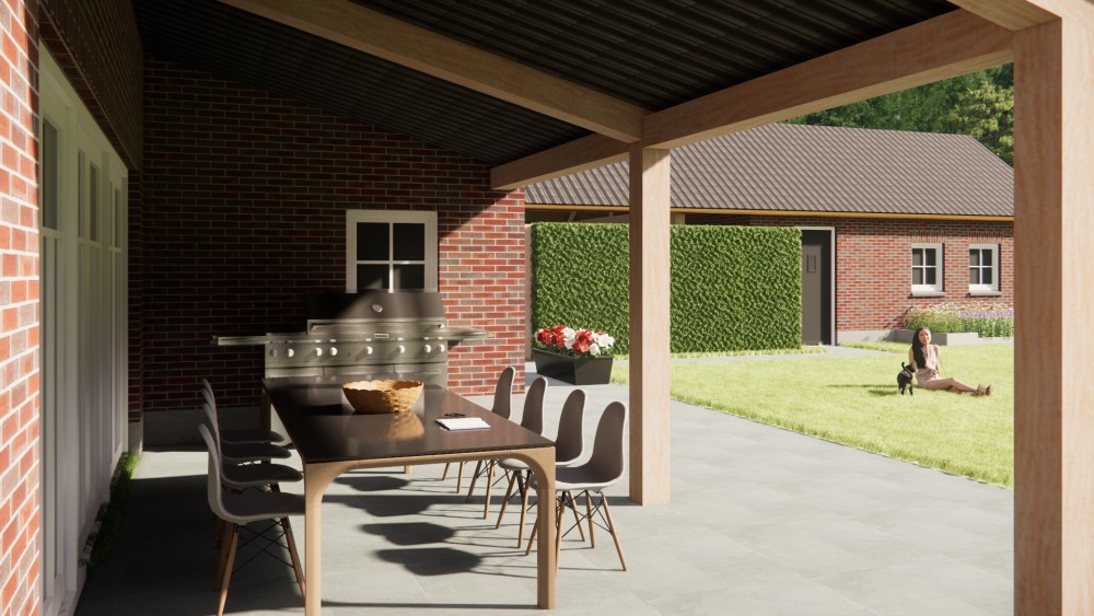 Afbeelding van Landelijke boerderijwoning met rieten dak en metselwerkgevels - 6b5f9ca3-f723-428b-a5f2-e20df475d411