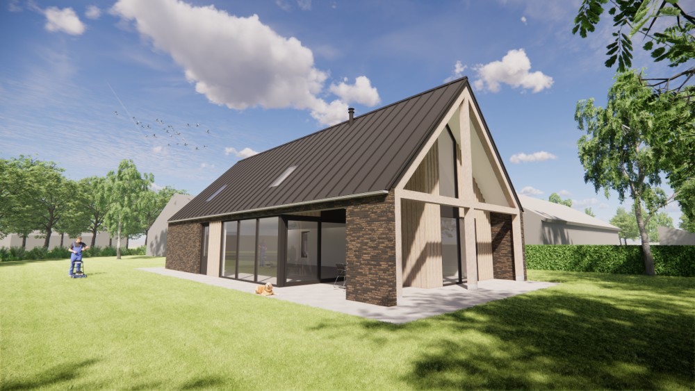 Afbeelding van Schuurwoning met houten gevels, metalen zadeldak en overdekt terras - f6924bf9-6530-4759-8442-0081675a818e