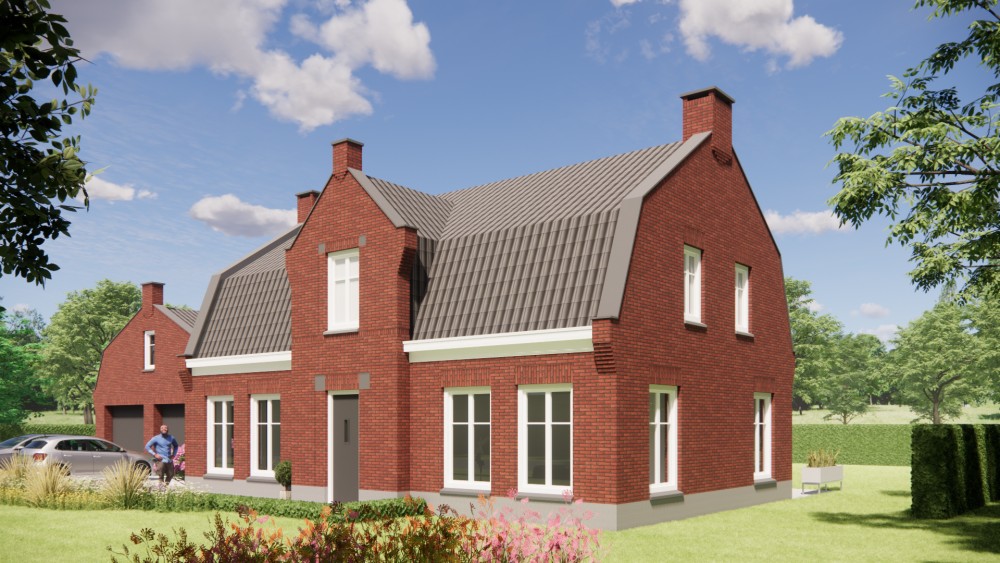Afbeelding van Vrijstaand woonhuis in jaren 30 stijl met metselwerkgevel en mansardedak met gegolfde dakpannen - a1b05a39-d450-46d2-a28d-c14f6d30eb31