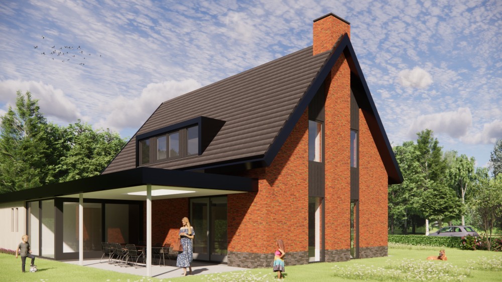 Afbeelding van Landelijke woning met metselwerk gevels, houten accenten en overdekt terras - 4328b9fc-ff48-4589-afee-c156a22cce5a