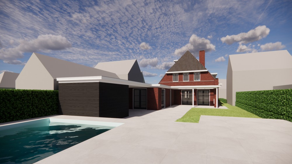 Afbeelding van Jaren 30 woning met metselwerk gevels, wolfsdak en klassieke details - bd5f5731-eb00-40e7-9aab-3fe54323d53c