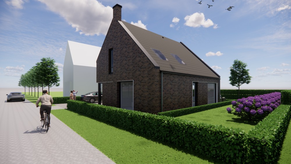 Afbeelding van Moderne woning met zadeldak, metselwerk gevels en markante schoorsteen - c4767578-32b9-49d9-945d-adefd13c7825