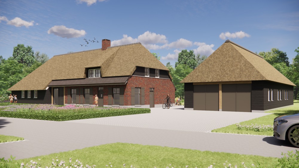 Afbeelding van Traditionele boerderijwoning met rieten wolfsdak en gevel van hout en metselwerk - 1fba1e75-db99-4277-a25d-90c9498f6245