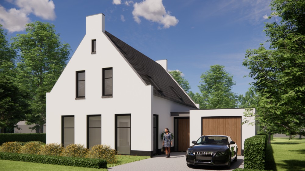 Afbeelding van Vrijstaande moderne woning met pleisterwerk en zadeldak met gegolfde dakpannen - 7ce55cb2-d318-4906-8cd4-cabd9cbdaf77