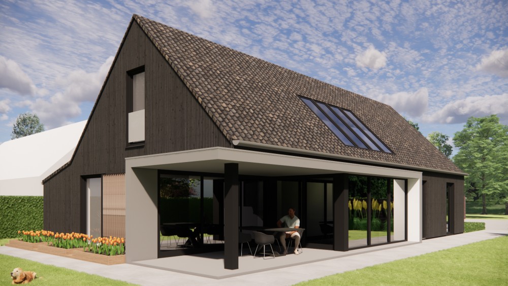Afbeelding van Schuurwoning met houten gevels en zadeldak met gegolfde dakpannen - 7b5b5255-f1d0-48ac-94a9-f75f1e491f1c