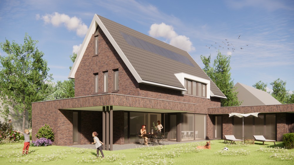 Afbeelding van Moderne woning met zadeldak, metselwerk en verholen dakgoot - 1a0e36df-ca3a-4364-b7ac-4f8f5150a327