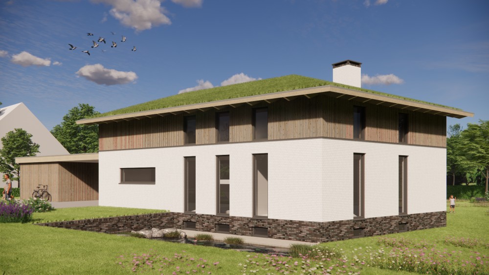 Afbeelding van Duurzame woning met houten gevels, groendak en dakoverstek - 97d08aa7-ab99-402f-b3d2-9b4e08d37f40
