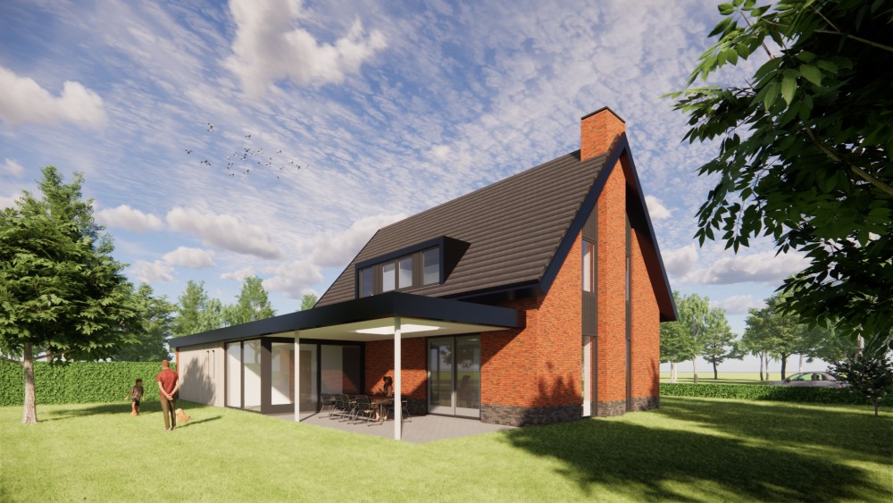 Afbeelding van Landelijke woning met metselwerk gevels, houten accenten en overdekt terras - 4328b9fc-ff48-4589-afee-c156a22cce5a