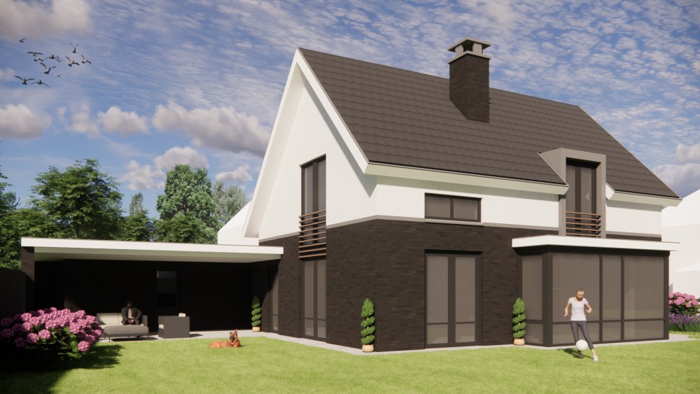 Afbeelding van Vrijstaande eigentijdse woning met metselwerkgevel en zadeldak met vlakke dakpannen - 8f91c9ef-ae1a-4685-ba9b-c22860fa5238