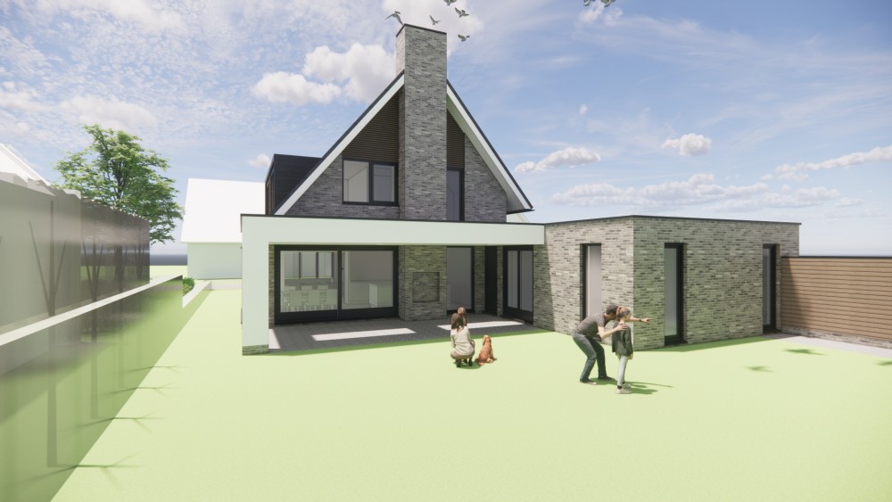 Afbeelding van Moderne woning met metselwerk gevels, vlakke dakpannen en verfijnde accenten - b46e115a-40f6-4d4d-8be1-3577855c32df