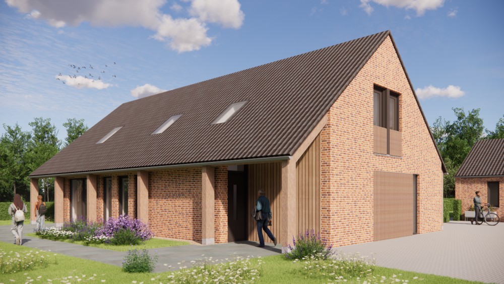 Afbeelding van Moderne schuurwoning met zadeldak, metselwerk en houten balken - b56f71c8-e1ed-4550-947a-916e190ae16f
