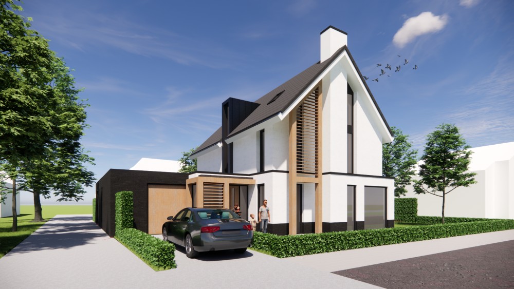 Afbeelding van Moderne woning met strak pleisterwerk, houten accenten en royale overstekken - 45e8d890-0267-433f-9103-3af32fb8a6d1