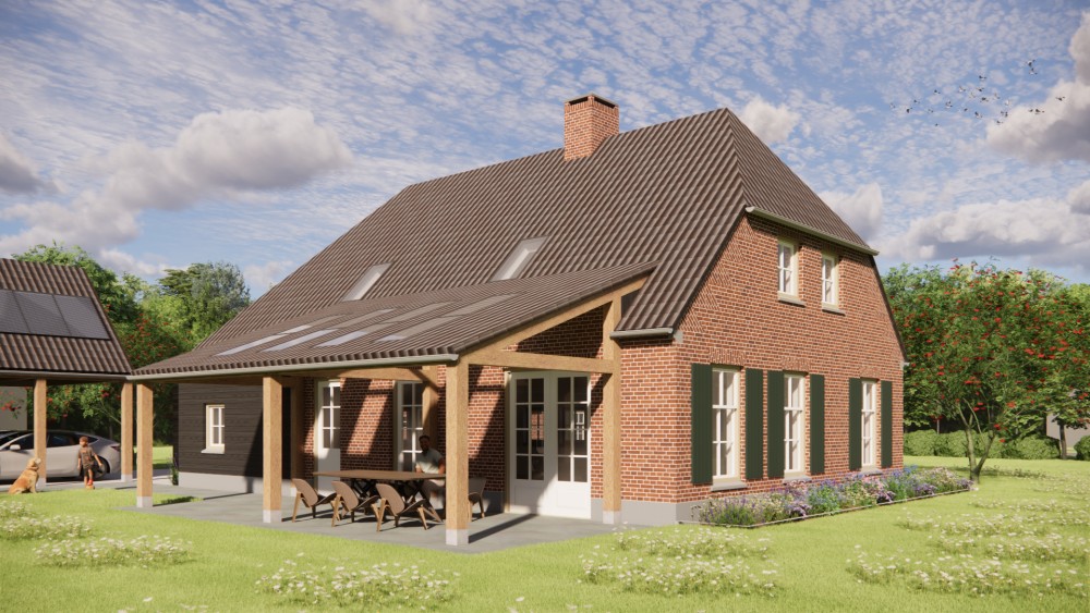 Afbeelding van Boerderij met wolfsdak, metselwerk en gegolfde dakpannen - 15812bea-eb11-4f2a-9420-773fb3cb213e
