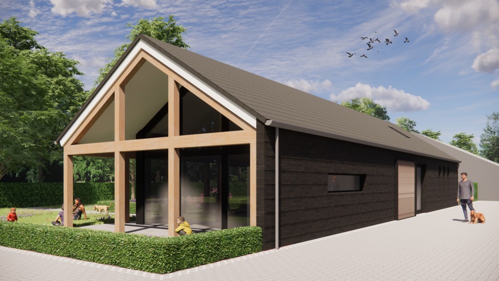 Afbeelding van Schuurwoning met vlakke dakpan, houten details en landelijke setting - d319e031-ffe1-4632-b516-ea00a32dec1e