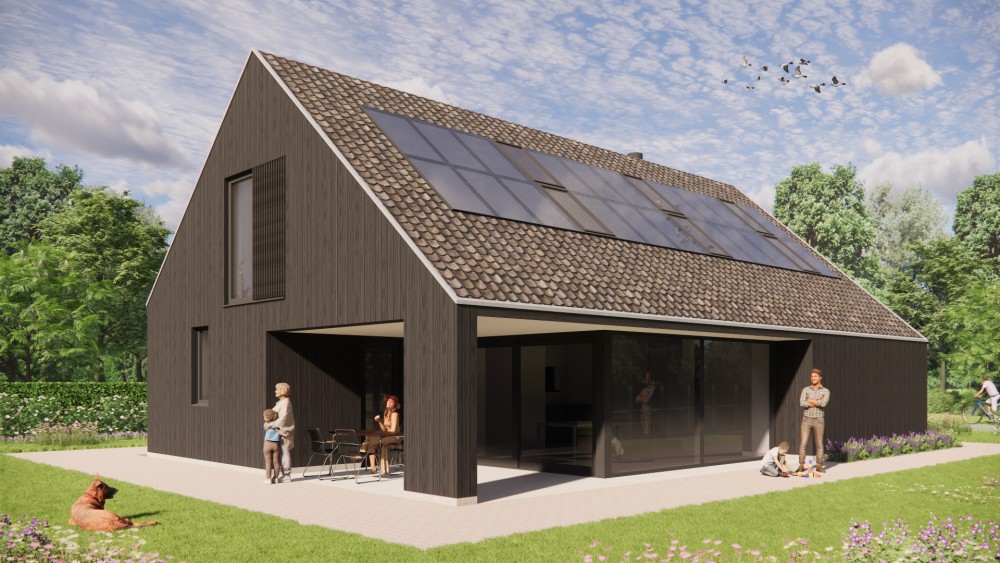 Afbeelding van Landelijke schuurwoning met houten gevel, zadeldak en buiten shutters - 1e079f83-dd9a-42cb-a0c6-dbb0fbe28447