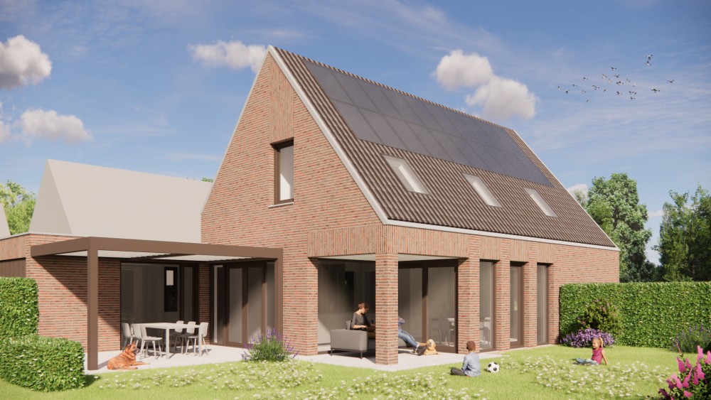 Afbeelding van Moderne woning met zadeldak, metselwerk en gegolfde dakpannen - 02740e0b-9ff8-4c89-a688-d004da5363da