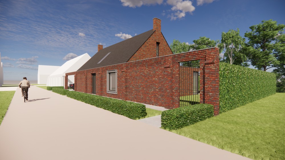 Afbeelding van Moderne woning met donker zadeldak, metselwerk gevel en geïntegreerde schoorsteen - 05e1181b-3991-4873-af3a-9fef48c9c702