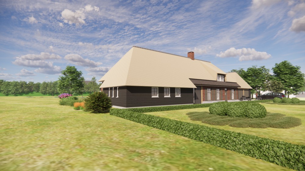 Afbeelding van Traditionele boerderijwoning met rieten wolfsdak en gevel van hout en metselwerk - 1fba1e75-db99-4277-a25d-90c9498f6245