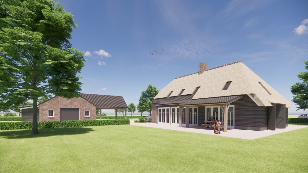 Afbeelding van Rietgedekte boerderijwoning met metselwerk, houten accenten en royale overstekken - 80a57b49-a699-481a-9acf-a2a3f8abeafa