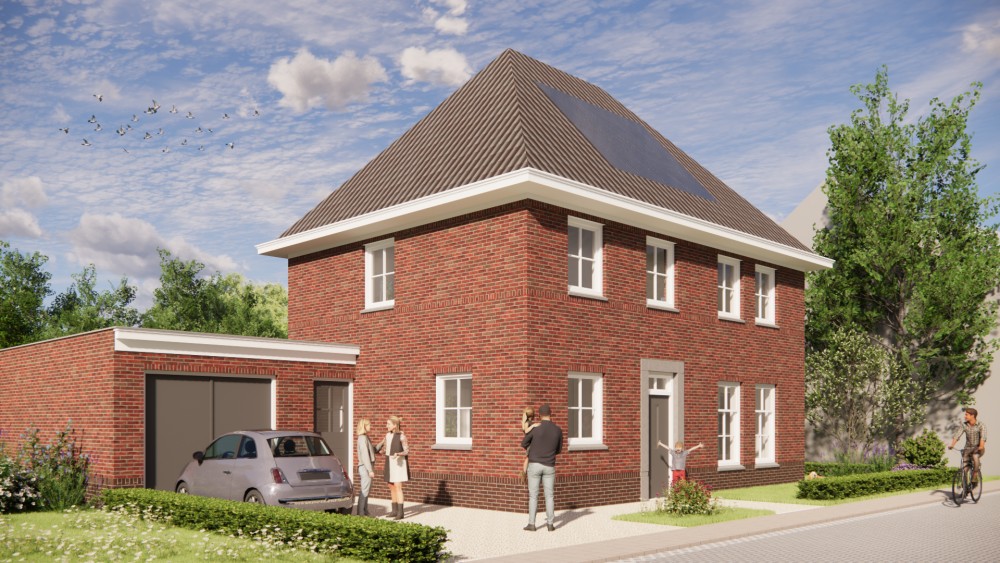 Afbeelding van Traditionele notariswoning met metselwerk gevel, schilddak en witte betimmerde dakrand - b4e2406b-dbaa-4ca7-9084-e58a7ab5c68e