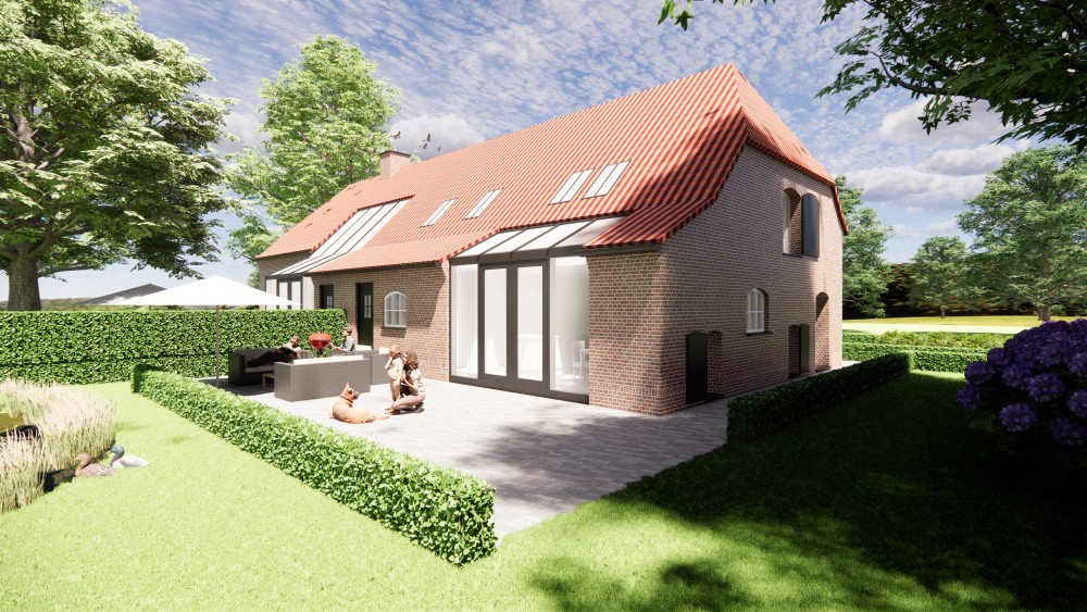 Afbeelding van Boerderijwoning 2 onder 1 kap met rood wolfsdak, metselwerk gevels en veel lichtinval - 67499102-d152-4d43-9692-51aae2023f94
