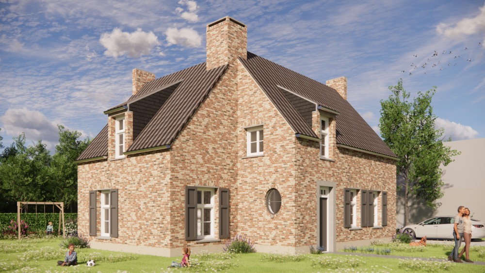 Afbeelding van Kempisch woonhuis met metselwerk gevel en zwarte aanbouw met rode dakpannen - 6c97d45f-f7f4-4ea5-a085-704e0d99673a